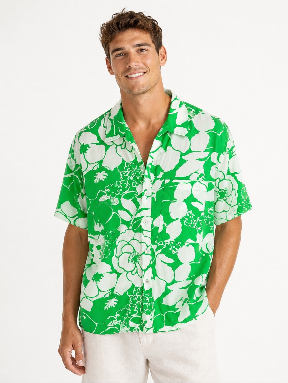Rails Men’s Green White Floral Short Sleeve Button Up Shirt SZ M coastal beach
